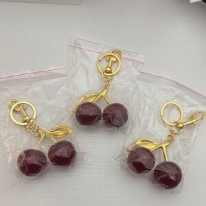 Gold and Red Cherry Keychain